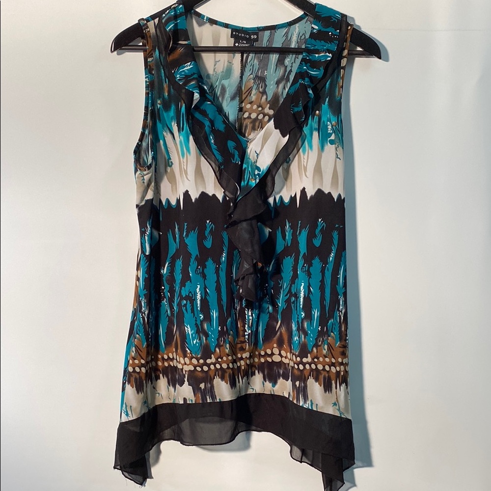 Studio 59 Blue Asymmetrical Sleeveless Blouse
